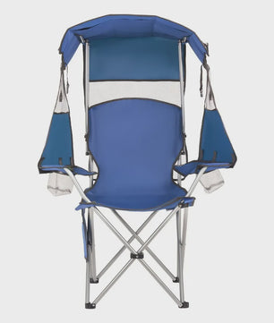 Comfortabele Campingstoel met Zonnedak, Bekerhouders en Opbergvak - Blauw