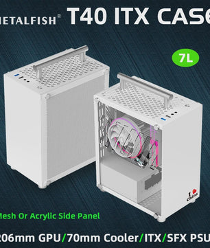 METALFISH T40 Mini ITX PC Behuizing - 7L Compact, Draagbaar met Acryl of Mesh Paneel