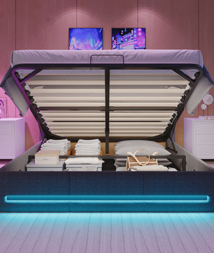 Luxe Gestoffeerd Bed 140/160x200cm met LED Verlichting, USB en Opbergruimte
