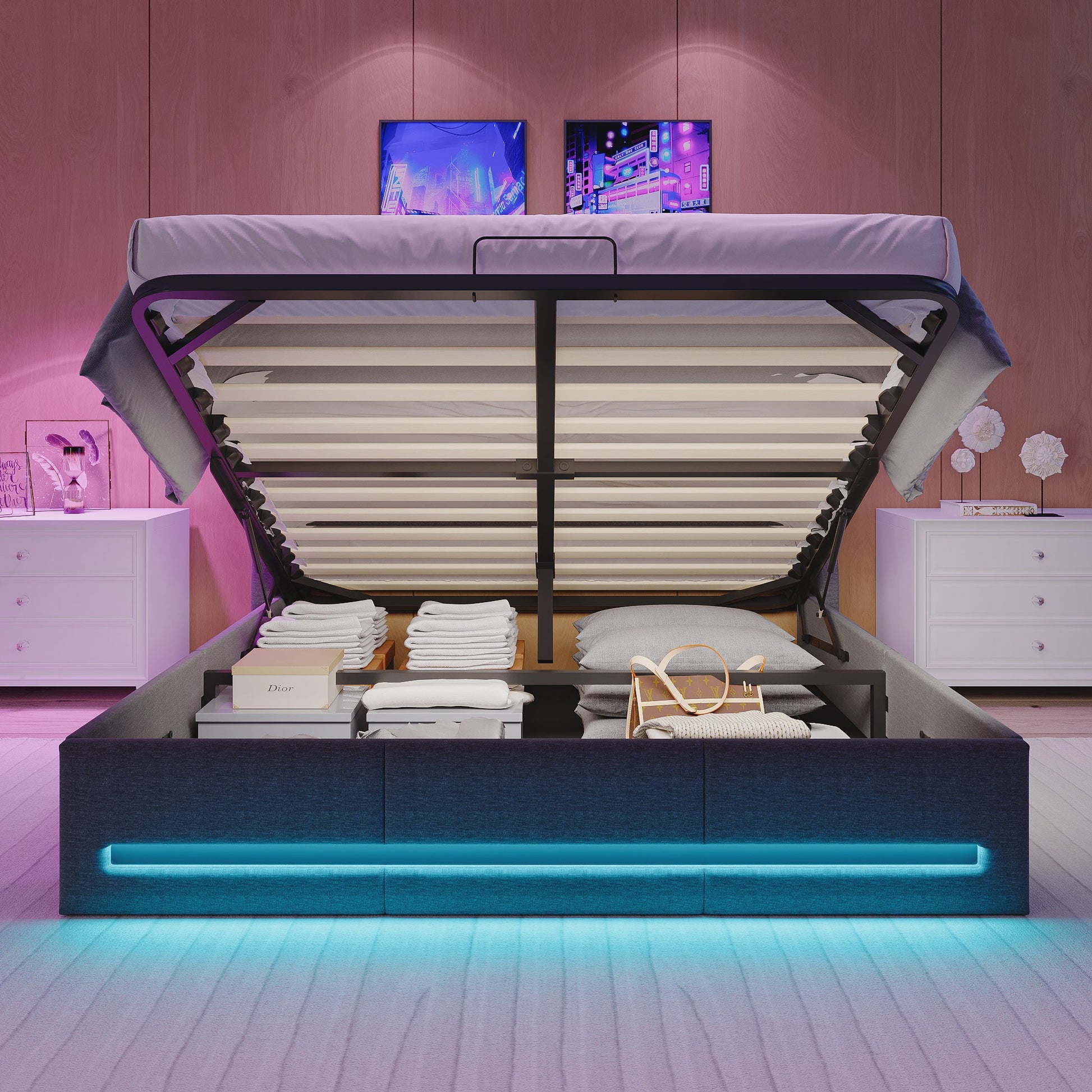 Luxe Gestoffeerd Bed 140/160x200cm met LED Verlichting, USB en Opbergruimte