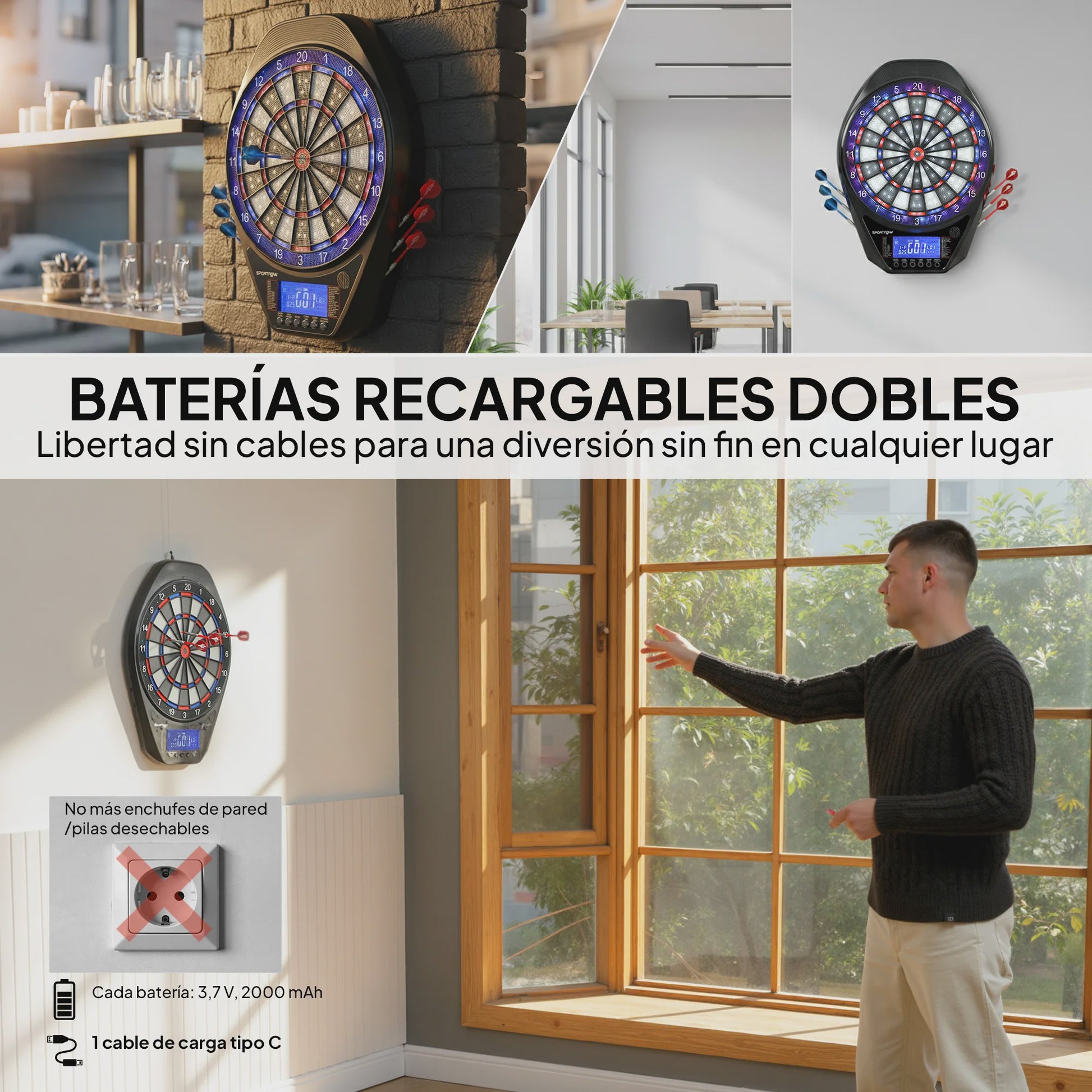 Sportnow Elektronisch Dartbord met LED Scherm, 34 Spellen en 6 Darts - Multicolor