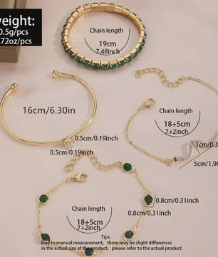 Set van 4 Luxe Armbanden met Groene Edelstenen en Strass - Stijlvolle Sieraden voor Dames