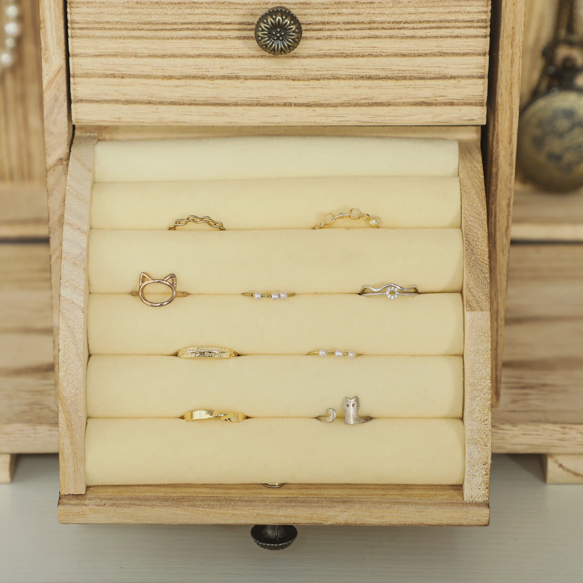 Houten Sieradenkast met Spiegel, Lades en Armbandrol - Organiseer je Accessoires
