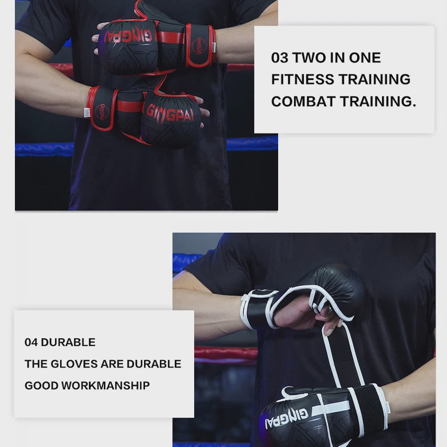 GINGPAI Professionele MMA Bokshandschoenen - Half Vinger Training voor Heren, Dames & Kinderen