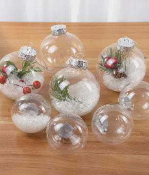Set van 6 Transparante Kerstballen - Vulbaar & Ophangbaar - Decoratie & Cadeau