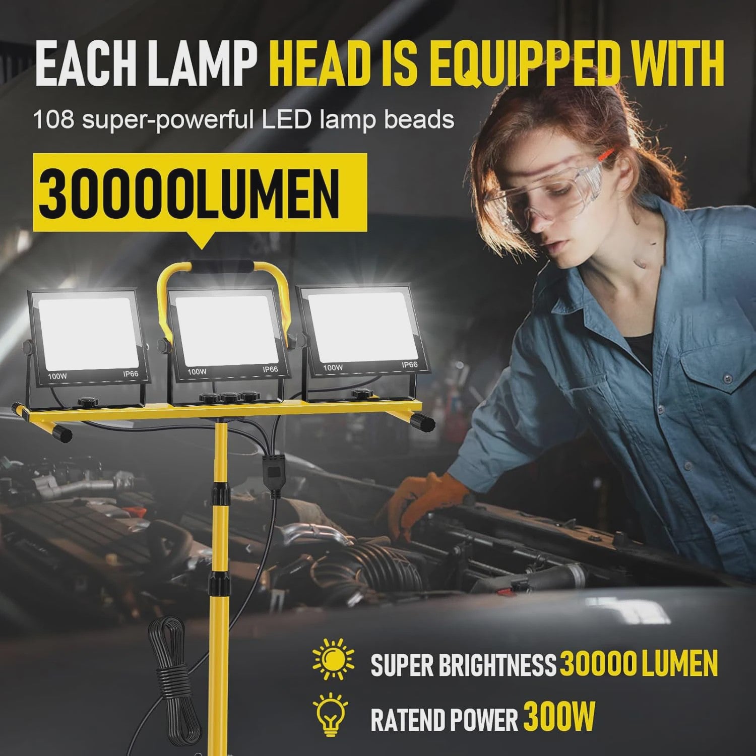 300W LED Werkverlichting met Verstelbaar Statief - IP66 Waterdicht & Draagbaar