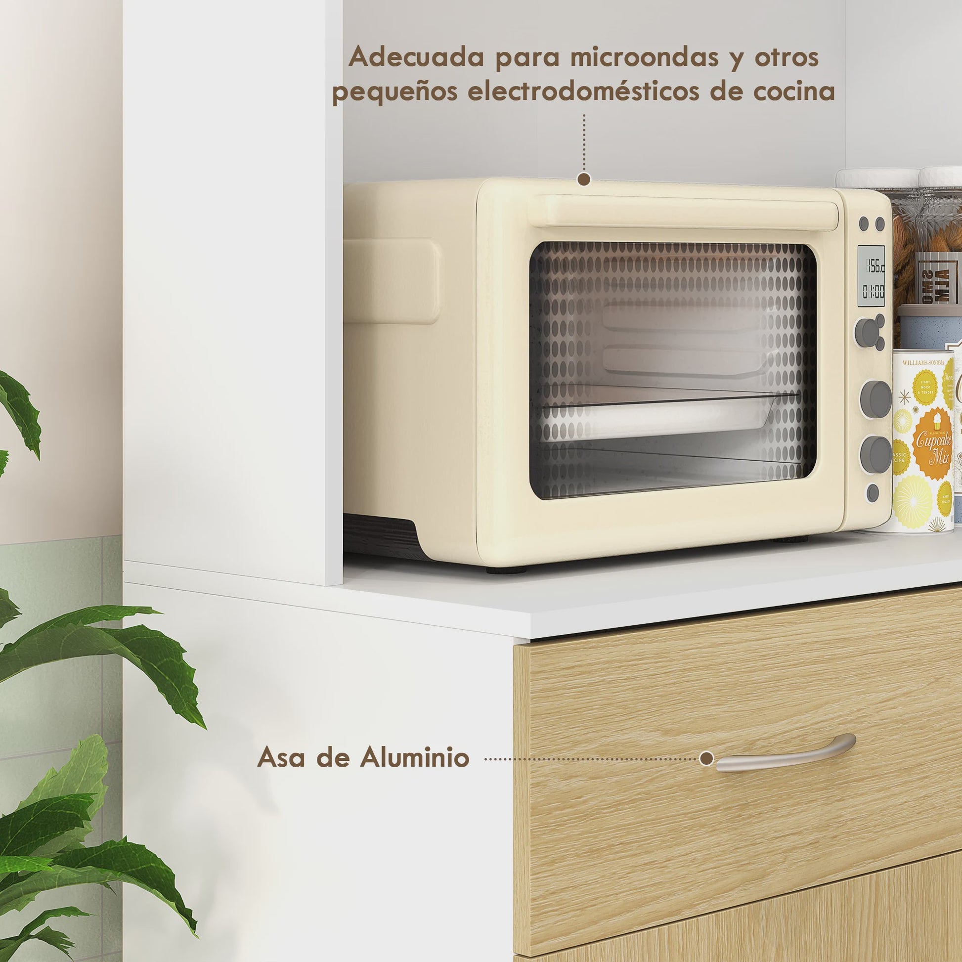 Homcom Kitchen Cupboard Auxiliary Kitchen Furniture with Doors Drawer and Adjustable Anti-Tipping Shelves for Dining Room Living Room