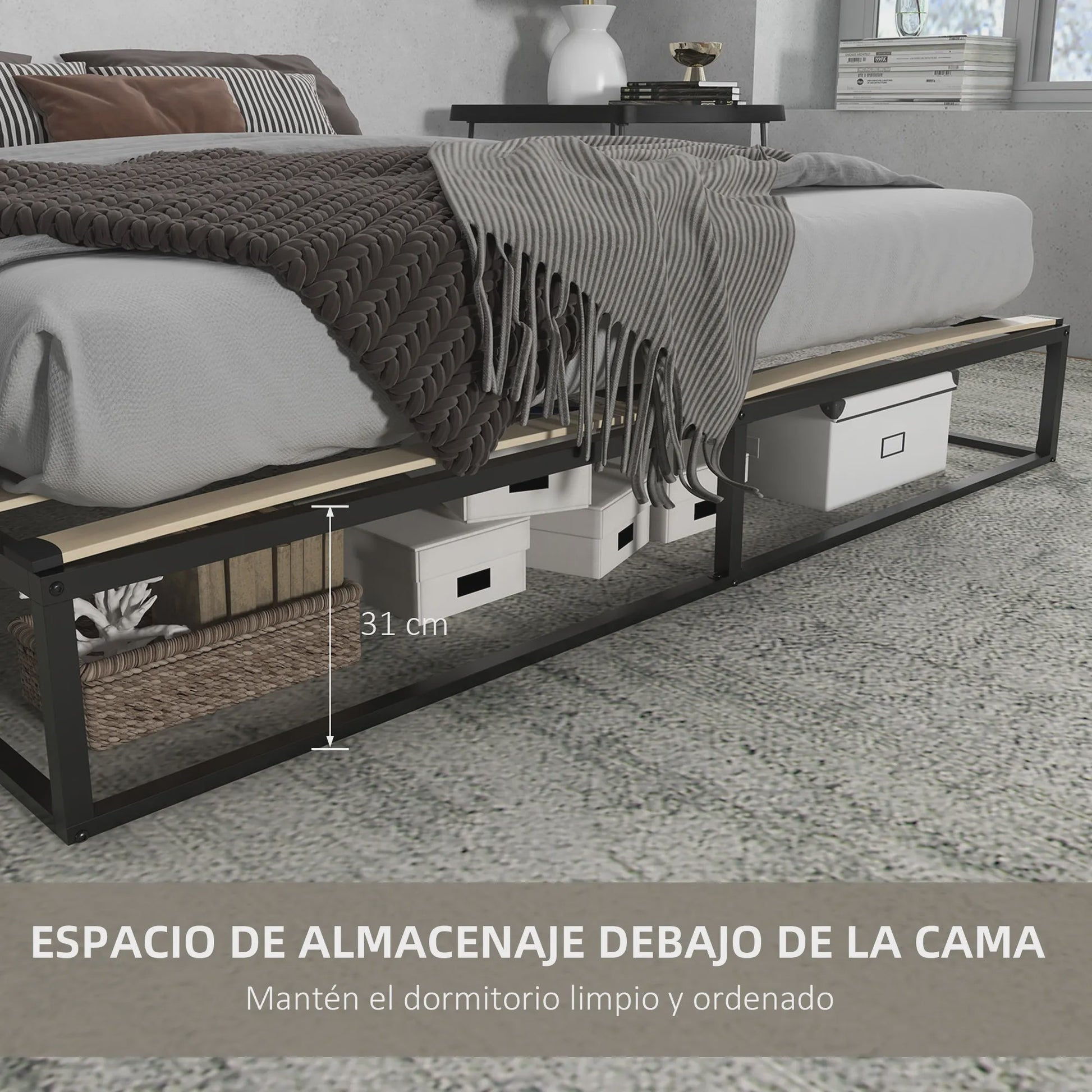 HOMCOM steel bed frame height 25 cm for mattress 180x200 cm black
