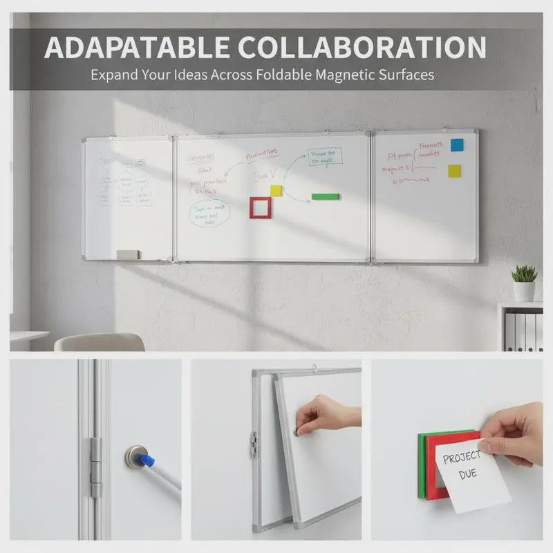 Magnetisch Whiteboard 3 Paneel Klapbaar 160x50 cm Aluminium Frame - Ideaal voor Kantoor, School & Thuis
