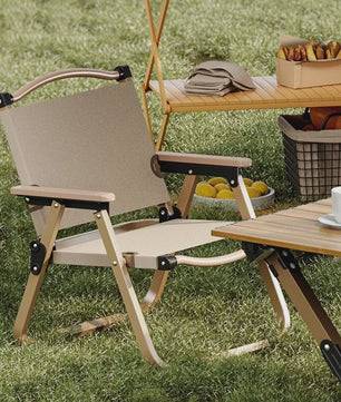 Draagbare Campingstoel - Aluminium & Houtnerf - Opvouwbaar voor Buiten
