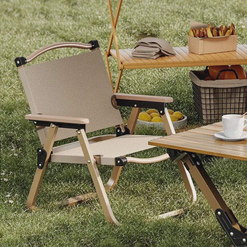 Draagbare Campingstoel - Aluminium & Houtnerf - Opvouwbaar voor Buiten