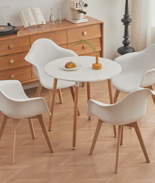 Set van 2 Retro Moderne Eetkamerstoelen met Armleuningen - Kunststof & Beukenhout