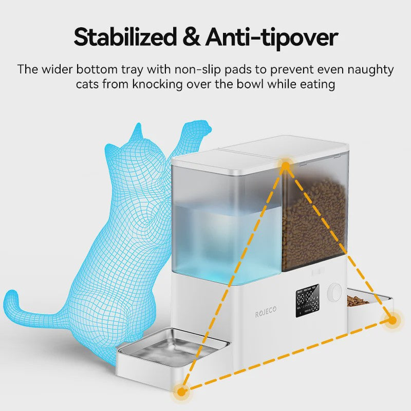 ROJECO Automatische Voerbak & Waterfontein 8.5L - 2-in-1 Honden Voerdispenser met Waterreservoir
