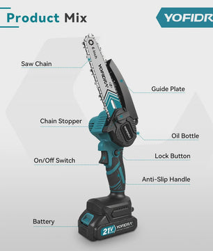 YOFIDRA 6-Inch Snoerloze Elektrische Kettingzaag - Krachtig Snoeien & Houtkloven (21V Batterij)