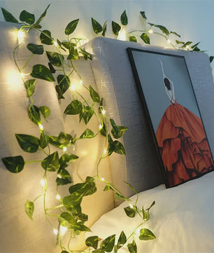 Decoratieve Slanke Lichtjes met Kunstrank en Groene Bladeren - Batterijgevoed