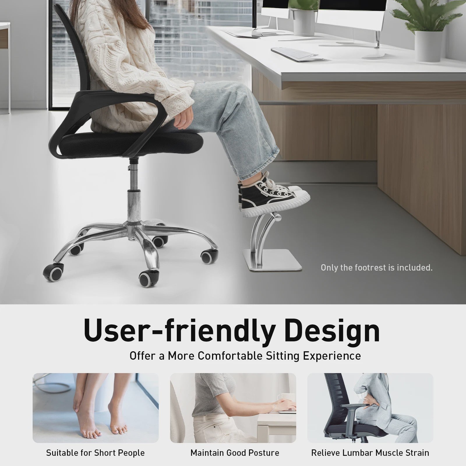 Ergonomische Voetensteun RVS - Verstelbaar & Stabiel voor Kantoor, Salon & Thuis