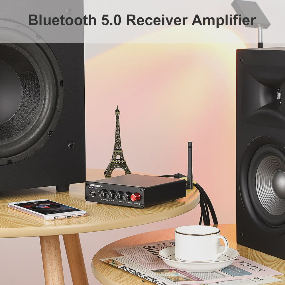AIYIMA B01 2.1 Bluetooth Versterker TPA3116D2 - 100W HiFi Digitale Klasse D Audioversterker met Bass & Treble