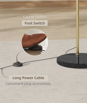 Moderne Boog Vloerlamp Goud - Verstelbaar, E27 Fitting, Voetschakelaar - Stijlvolle Leeslamp voor Woonkamer, Slaapkamer, Kantoor (110-180cm)