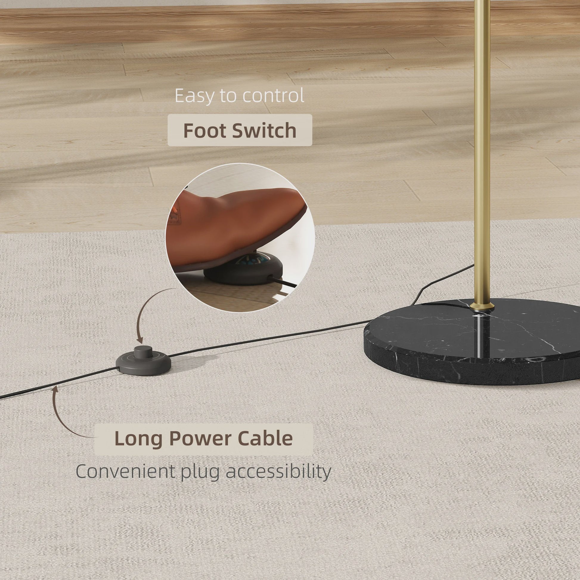 Moderne Boog Vloerlamp Goud - Verstelbaar, E27 Fitting, Voetschakelaar - Stijlvolle Leeslamp voor Woonkamer, Slaapkamer, Kantoor (110-180cm)