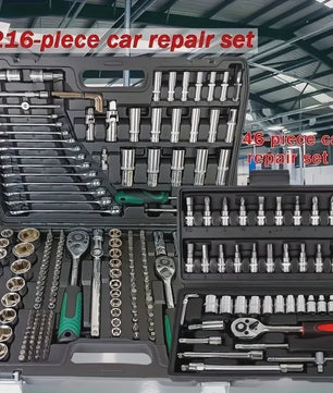 216-delige Professionele Doppenset: SAE & Metrisch, 1/4", 3/8", 1/2" Aandrijving met 72-Tands Ratel voor Auto & Huis