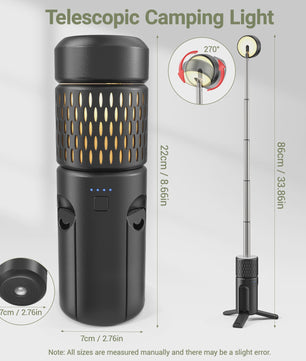 Telescopische Campinglamp met LED, Draagbare Noodverlichting & Powerbank Functie