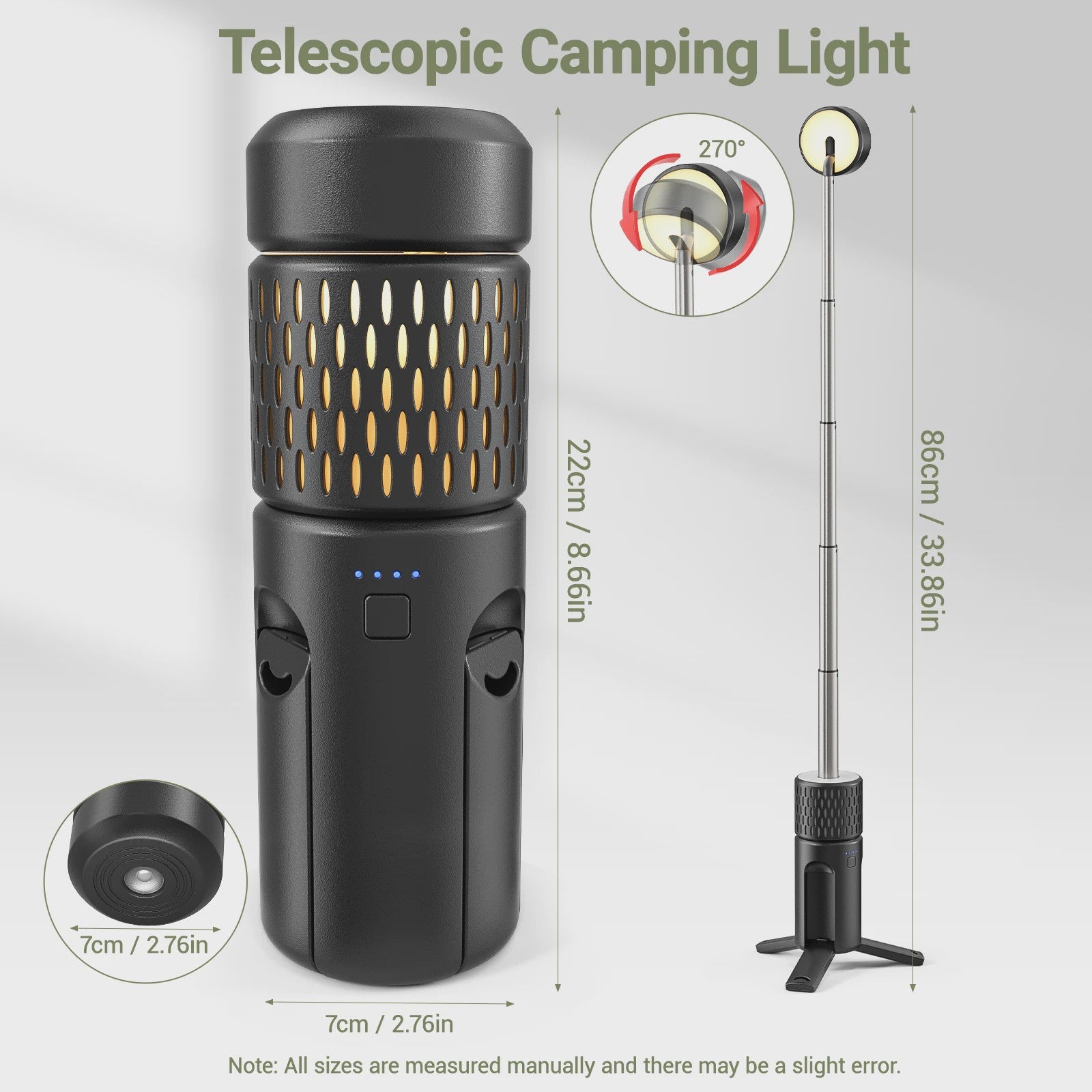 Telescopische Campinglamp met LED, Draagbare Noodverlichting & Powerbank Functie