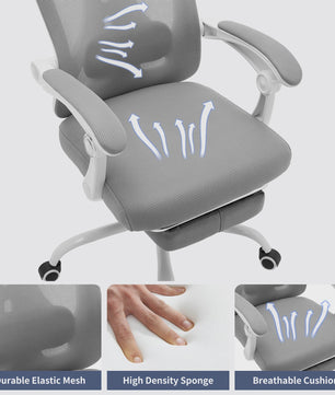 Ergonomische Mesh bureaustoel met voetensteun en verstelbare hoofdsteun