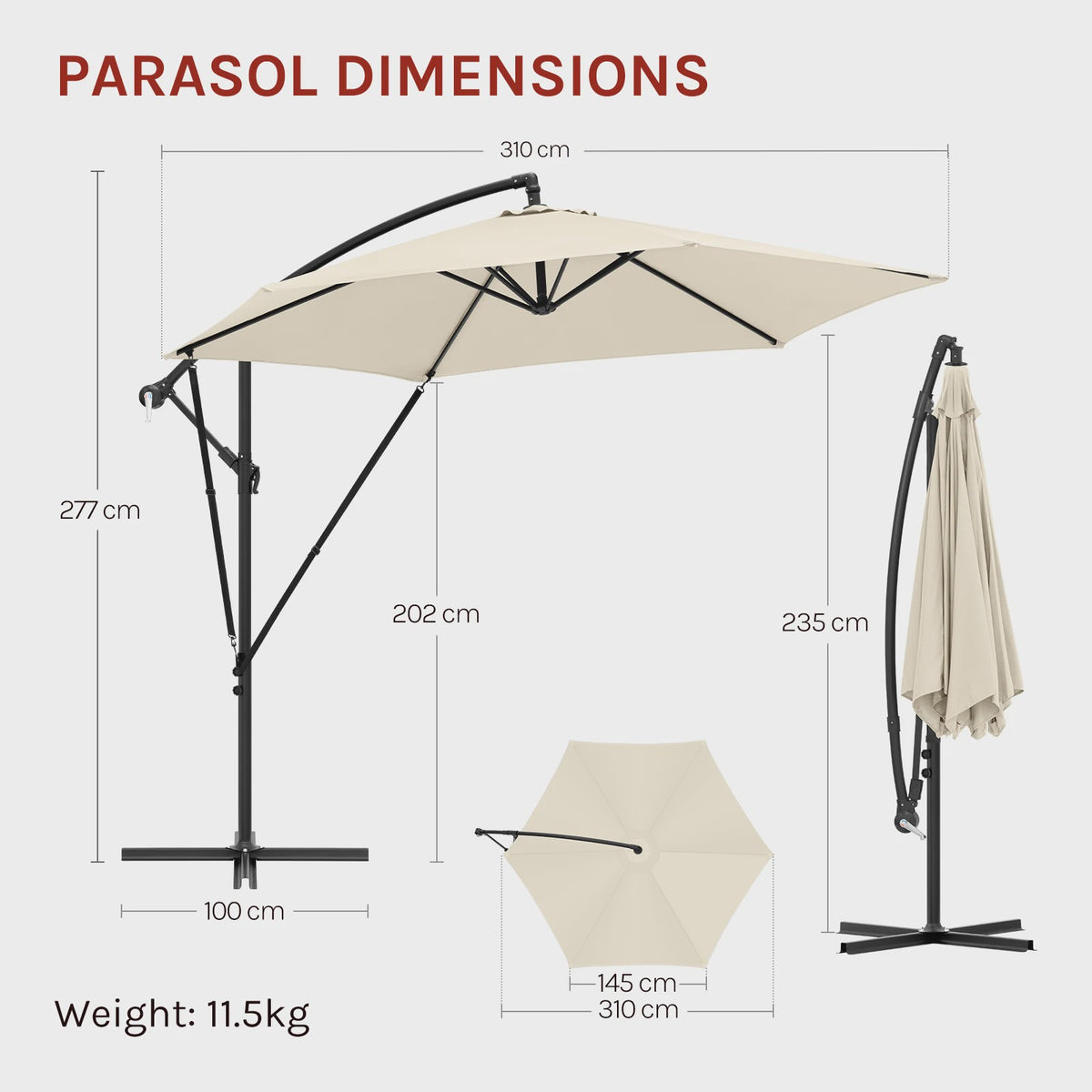 WOLTU Cantilever Parasol - Waterdicht, UV-beschermend met slinger en hoes voor tuin en terras
