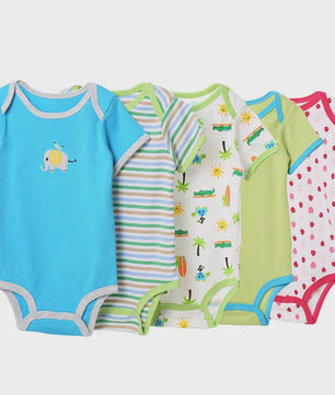 5-Pack Baby Jumpsuits met Korte Mouwen - Zachte Katoen, Leuke Prints (3-24M)