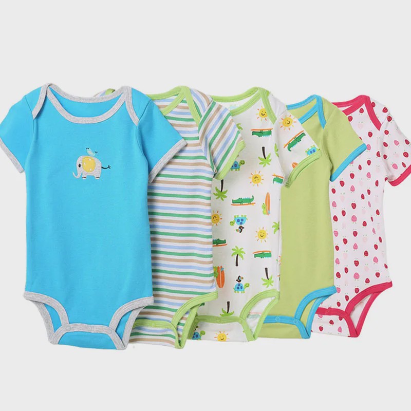 5-Pack Baby Jumpsuits met Korte Mouwen - Zachte Katoen, Leuke Prints (3-24M)