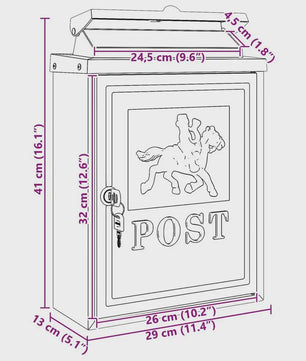 Gietijzeren Wandbrievenbus met Veilig Slot - Retro Stijl, Waterdicht - 29x13x41 cm