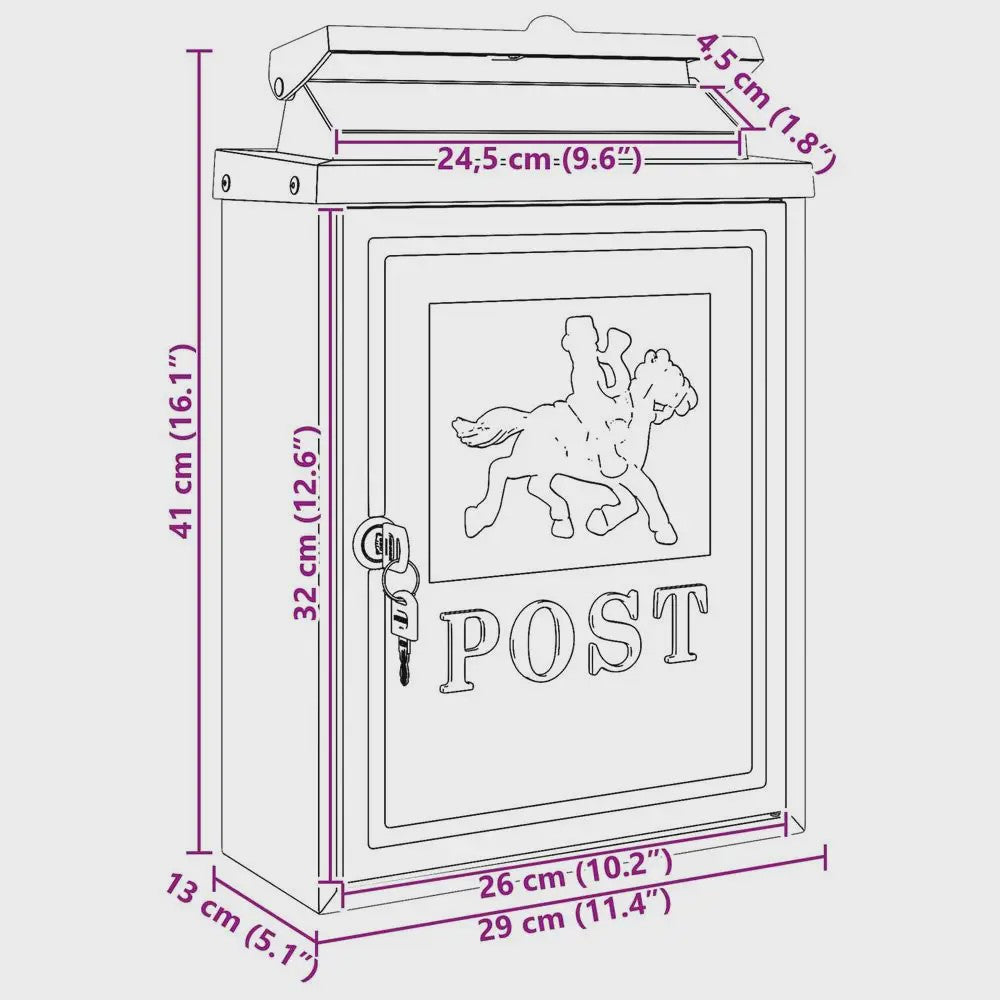 Gietijzeren Wandbrievenbus met Veilig Slot - Retro Stijl, Waterdicht - 29x13x41 cm