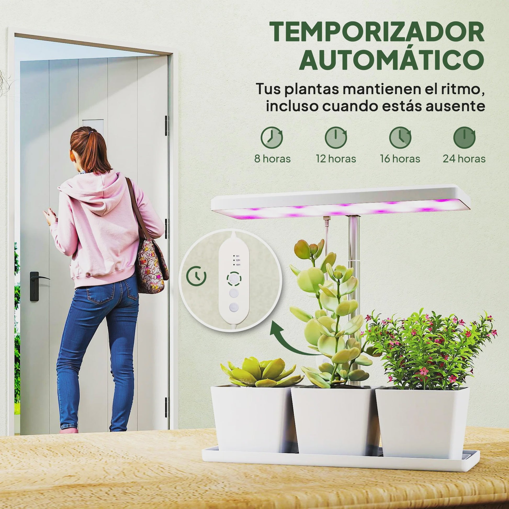 Outsunny Groeilamp voor Binnenplanten - 30 LED's, Volledig Spectrum, In Hoogte Verstelbaar met Timer