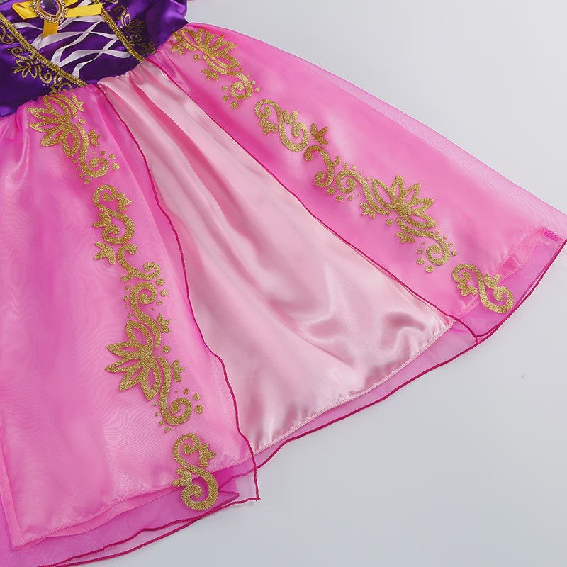 Prinsessenjurk Rapunzel voor Meisjes - Paars met Pofmouwen | Verkleedjurk & Feestjurk