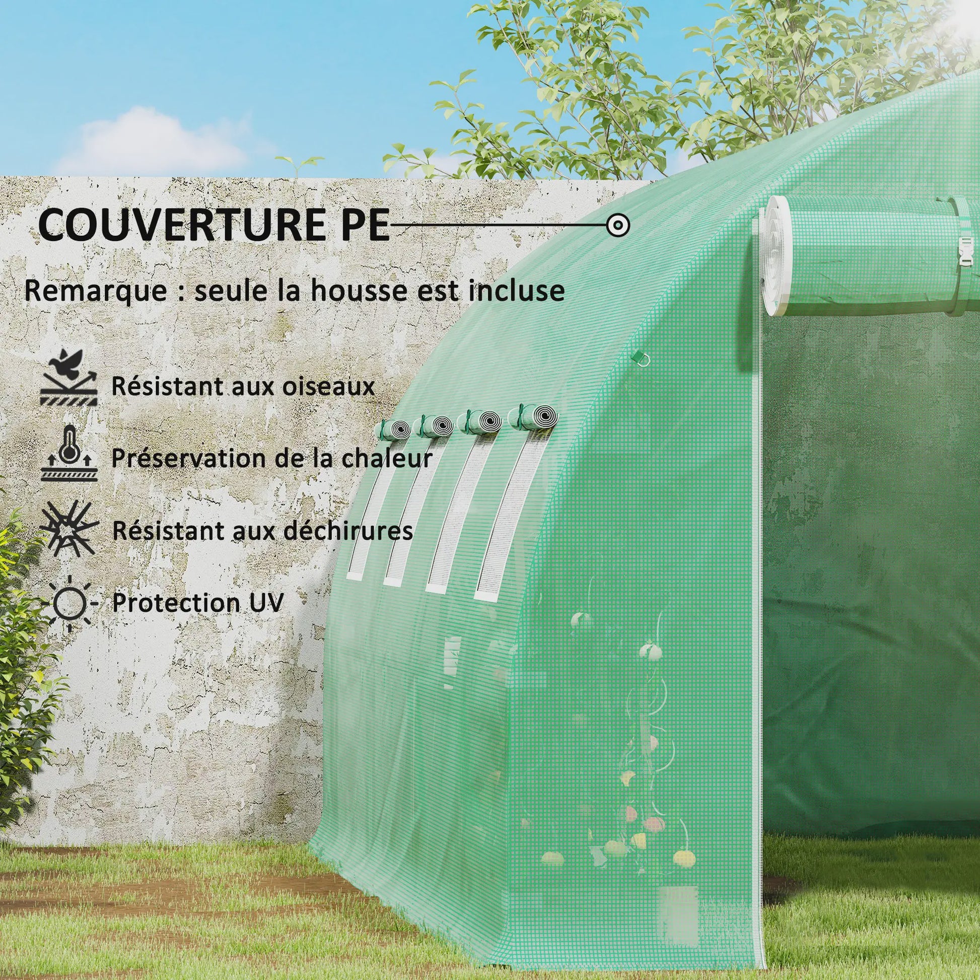 Outsunny Tunnel Kas Huisje 4x3x2m - 12m² UV-bestendig, Waterdicht, 8 Ramen, Roldeur
