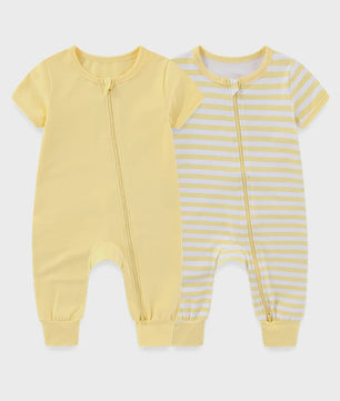 Zachte Katoenen Romper voor Baby Jongen en Meisje - Unisex Korte Mouw met Ritssluiting (2 Stuks)
