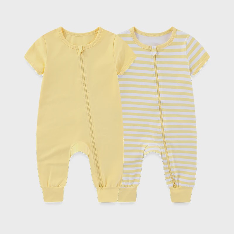 Zachte Katoenen Romper voor Baby Jongen en Meisje - Unisex Korte Mouw met Ritssluiting (2 Stuks)