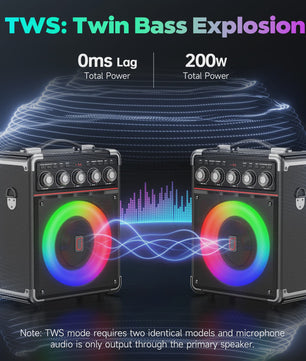 TX05 Karaoke Machine met 2 Draadloze Microfoons & RGB Licht