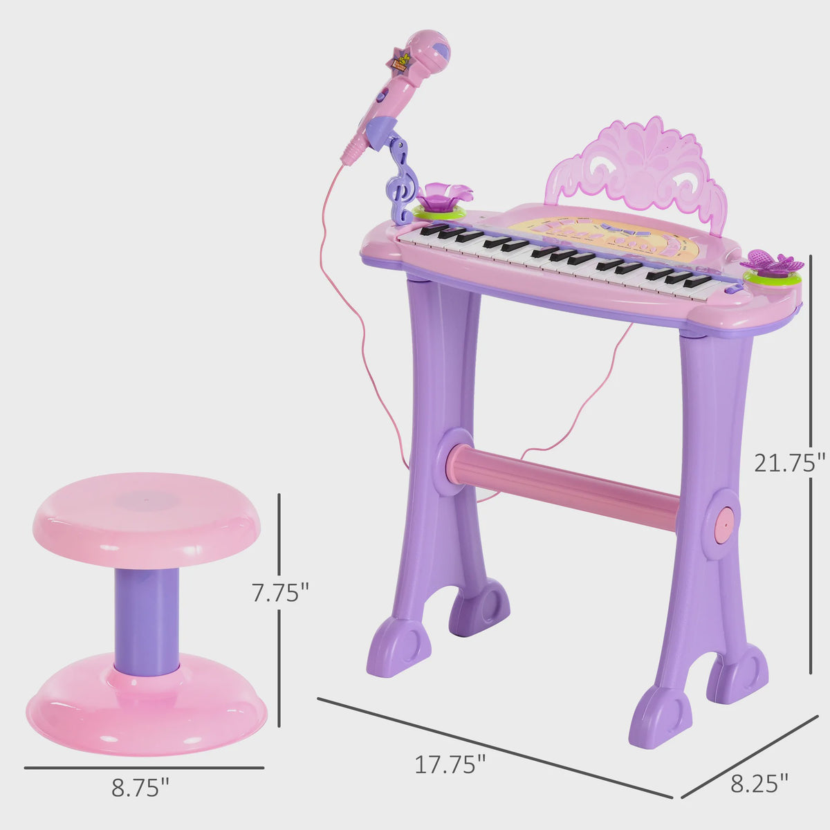 Homcom Children's Electronic Keyboard 32 Keys Microphone Light Sound Mp3 Karaoke