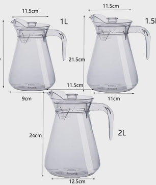 Acryl Waterkan met Deksel - 1L, 1.5L, 2L - Hittebestendig & Veelzijdig