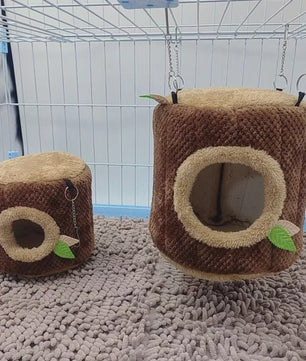 Zacht Hamster & Cavia Huisje Hangmat in Boomstam Design - Knus Knaagdier Nest