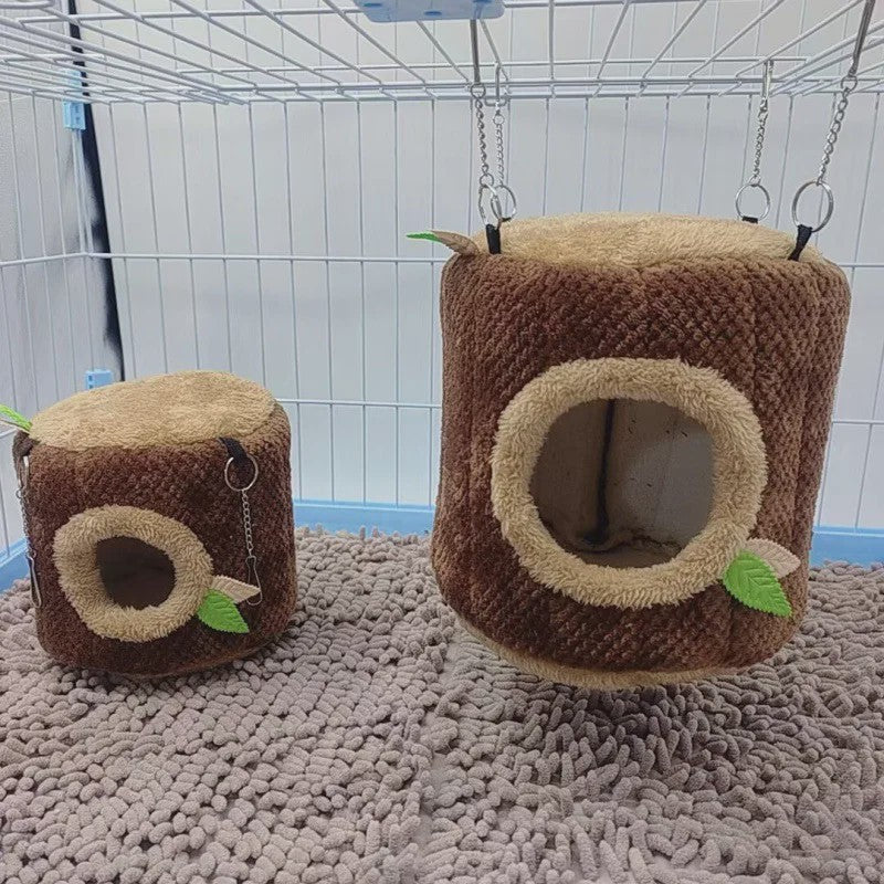 Zacht Hamster & Cavia Huisje Hangmat in Boomstam Design - Knus Knaagdier Nest