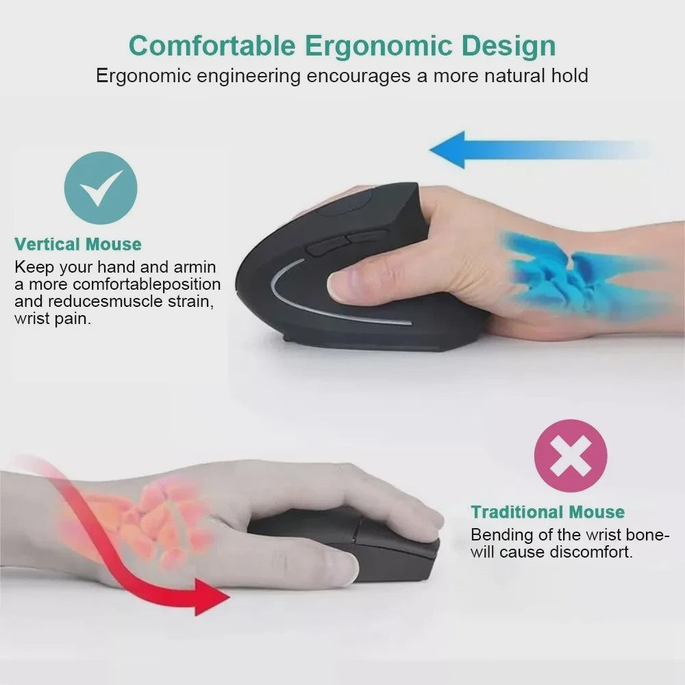 Ergonomische Verticale Draadloze Muis met Instelbare DPI voor PC en Laptop
