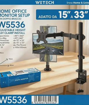 WETECH W5536 Monitor Arm: Verstelbare Desk Mount voor 15-33 Inch Schermen, 8kg Belasting, VESA 75/100, 360° Rotatie