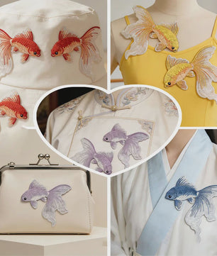 Set van 2 Goudvis Borduur Patches - Strijkapplicaties voor Kleding, Tassen & Hoeden - DIY Decoratie