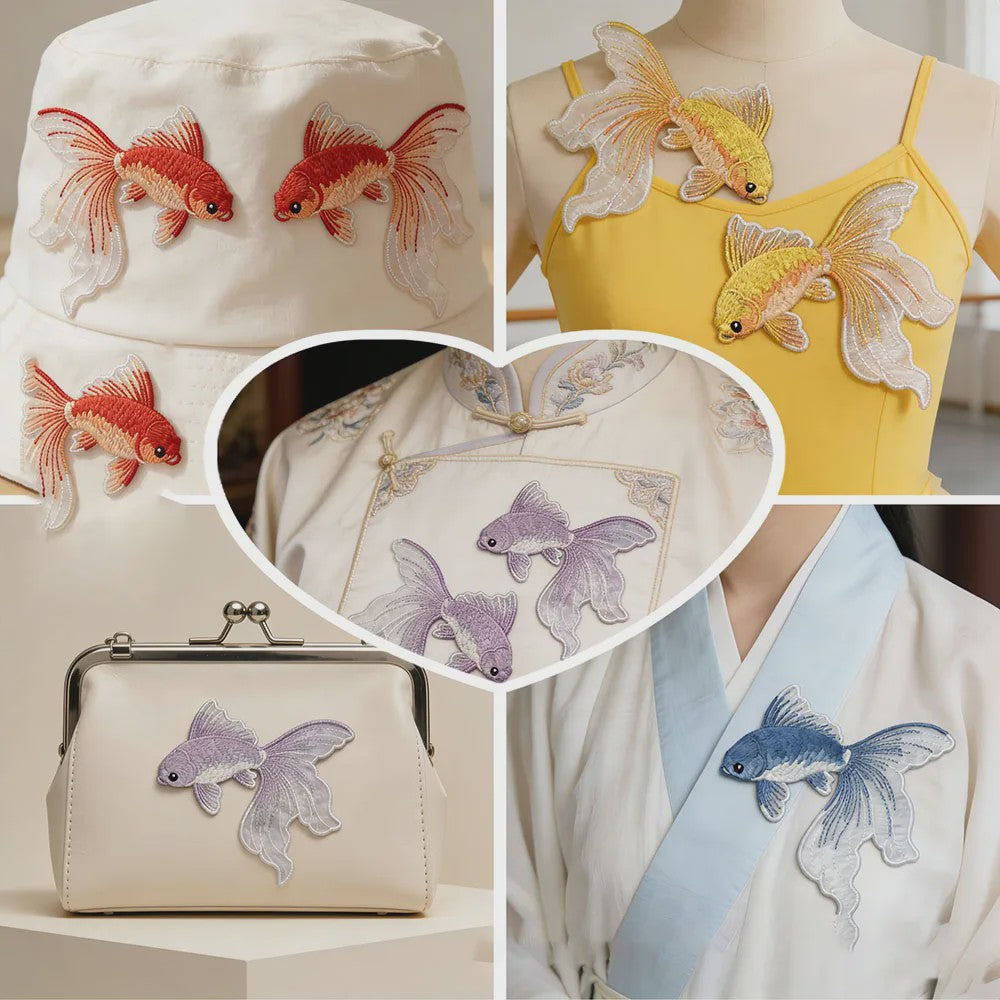 Set van 2 Goudvis Borduur Patches - Strijkapplicaties voor Kleding, Tassen & Hoeden - DIY Decoratie