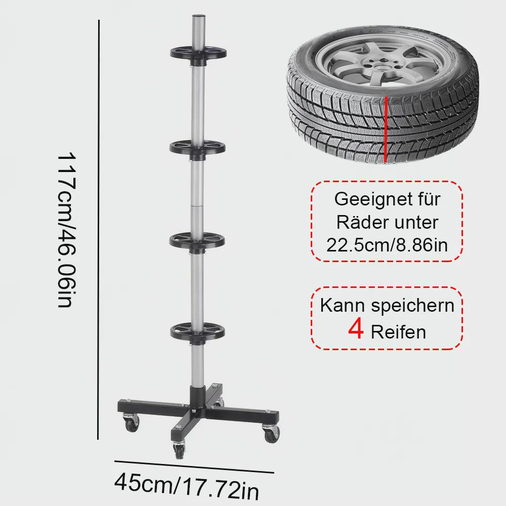 Robuuste Bandenrek met Wielen voor 4 Banden en Velgen - 100kg Draagvermogen
