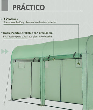 Outsunny Greenhouse Tunnel Garden Shed Greenhouse with 4 Windows and 2 Doors Made of Pe and Steel 300X100X200 cm Green