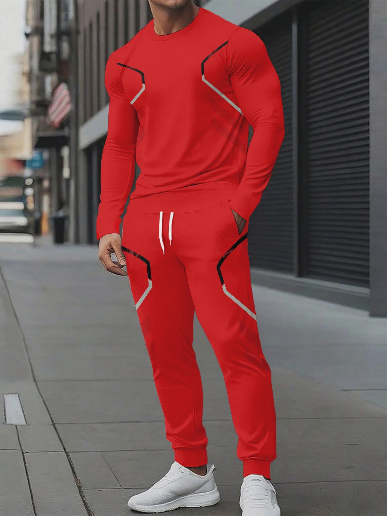 Herenset: Ronde Hals Sweater & Broek met 3D Print - Streetwear Lente/Herfst 2025