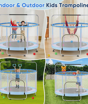 150cm Kids Trampoline,Adjustable Baby Toddler Trampoline with Basketball Hoop, Swing, Sandbag, Ocean Balls,330lbs Indoor Outdoor